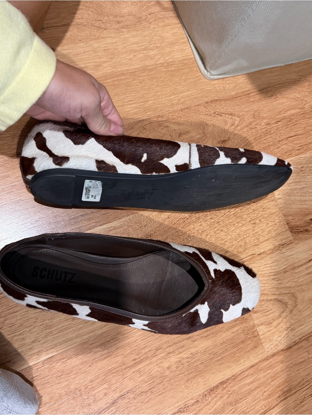 SCHUTZ Brown and White Cowhair Ballet Flats - Picture 2 of 2